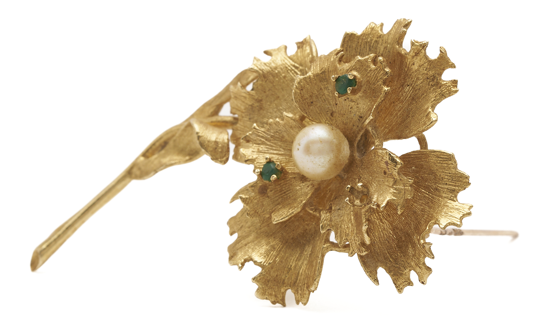 Lot 832: 14k Pearl & Emerald Brooch