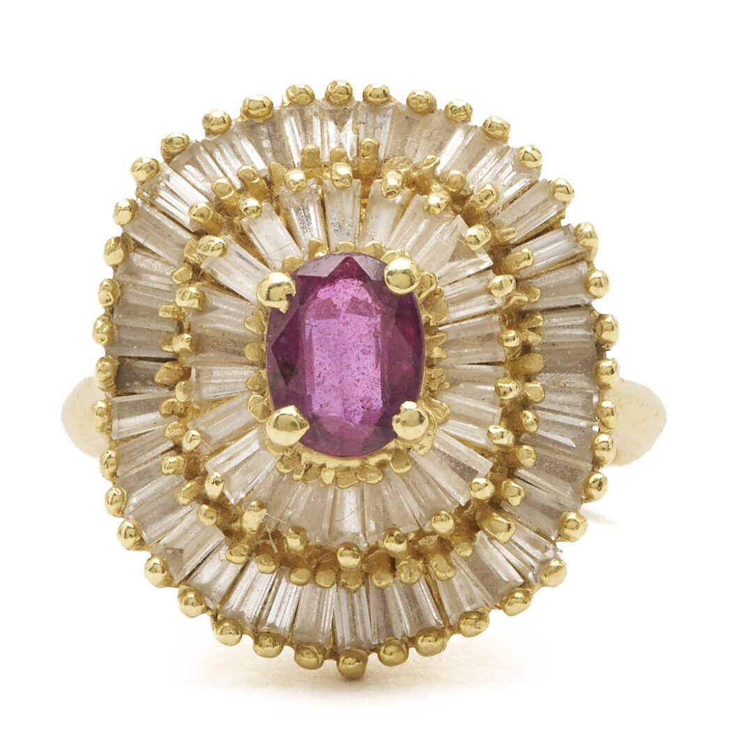 Lot 834: 18K Gold & Diamond Ring w/ Natural Ruby