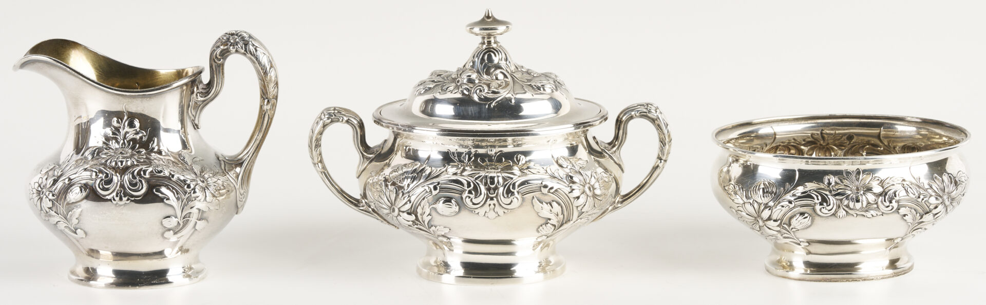 Lot 835: Gorham Marguerite Pattern Sterling Tea Set, 5 pcs