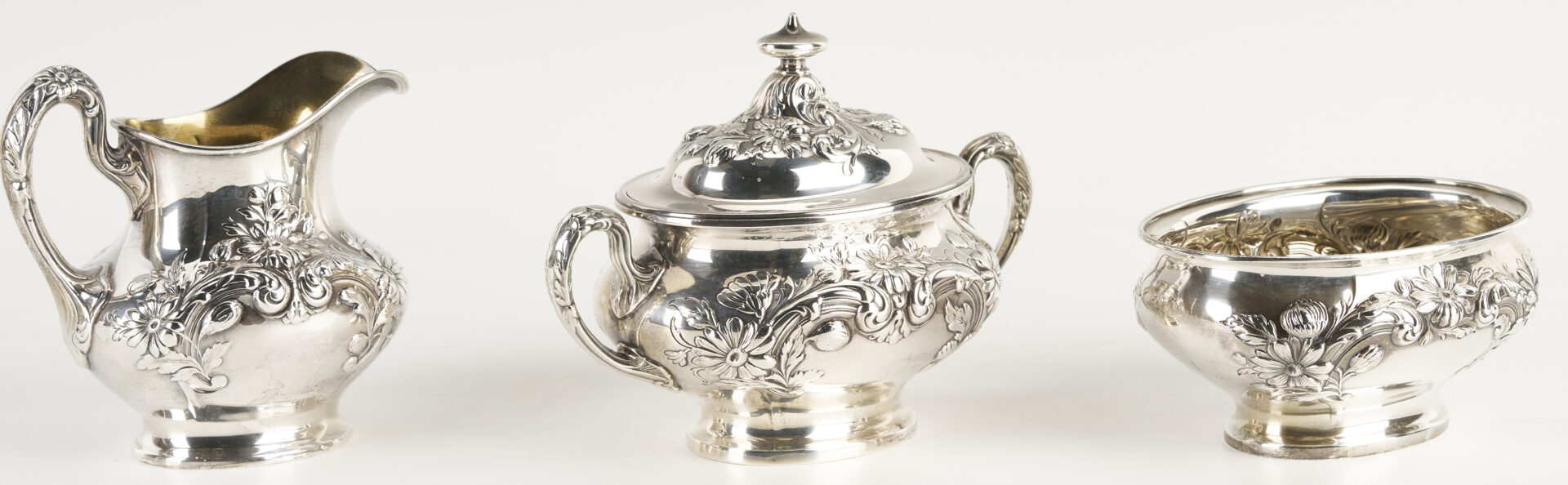 Lot 835: Gorham Marguerite Pattern Sterling Tea Set, 5 pcs