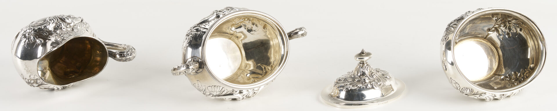 Lot 835: Gorham Marguerite Pattern Sterling Tea Set, 5 pcs