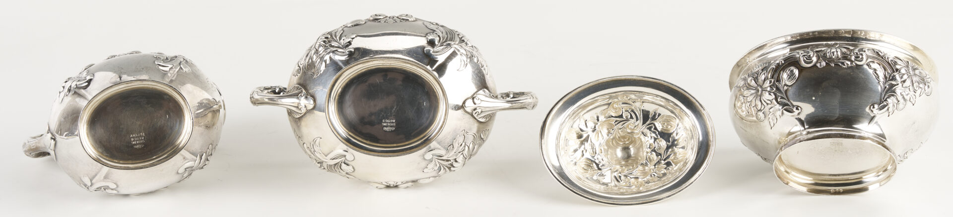 Lot 835: Gorham Marguerite Pattern Sterling Tea Set, 5 pcs