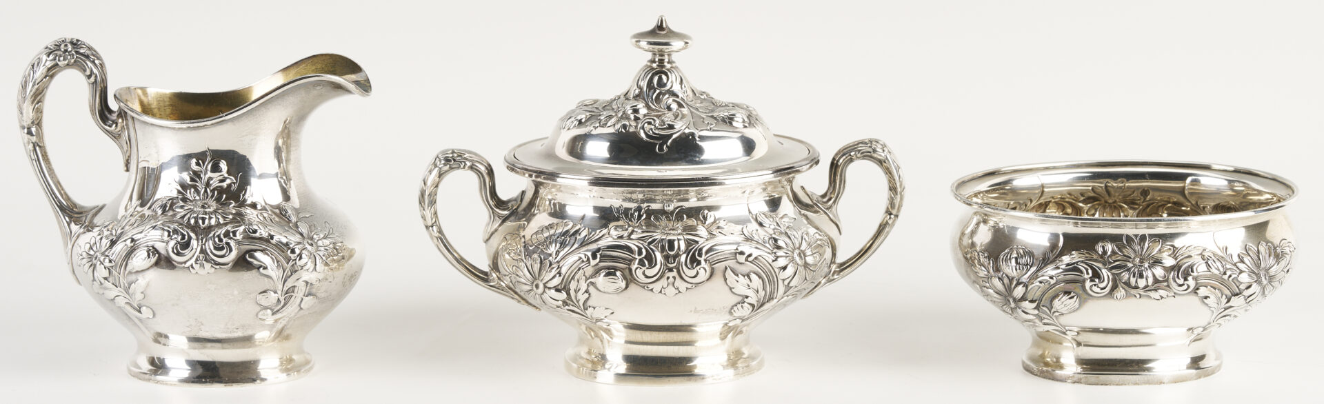 Lot 835: Gorham Marguerite Pattern Sterling Tea Set, 5 pcs