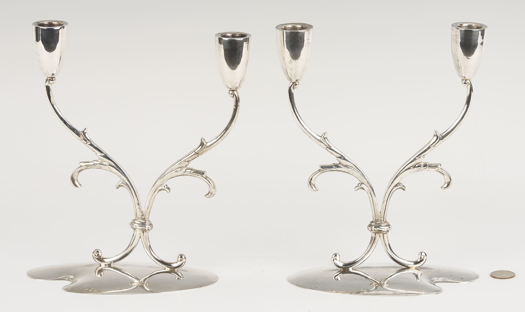 Lot 836: Pair Mid-Century Mexican Sterling Candelabra