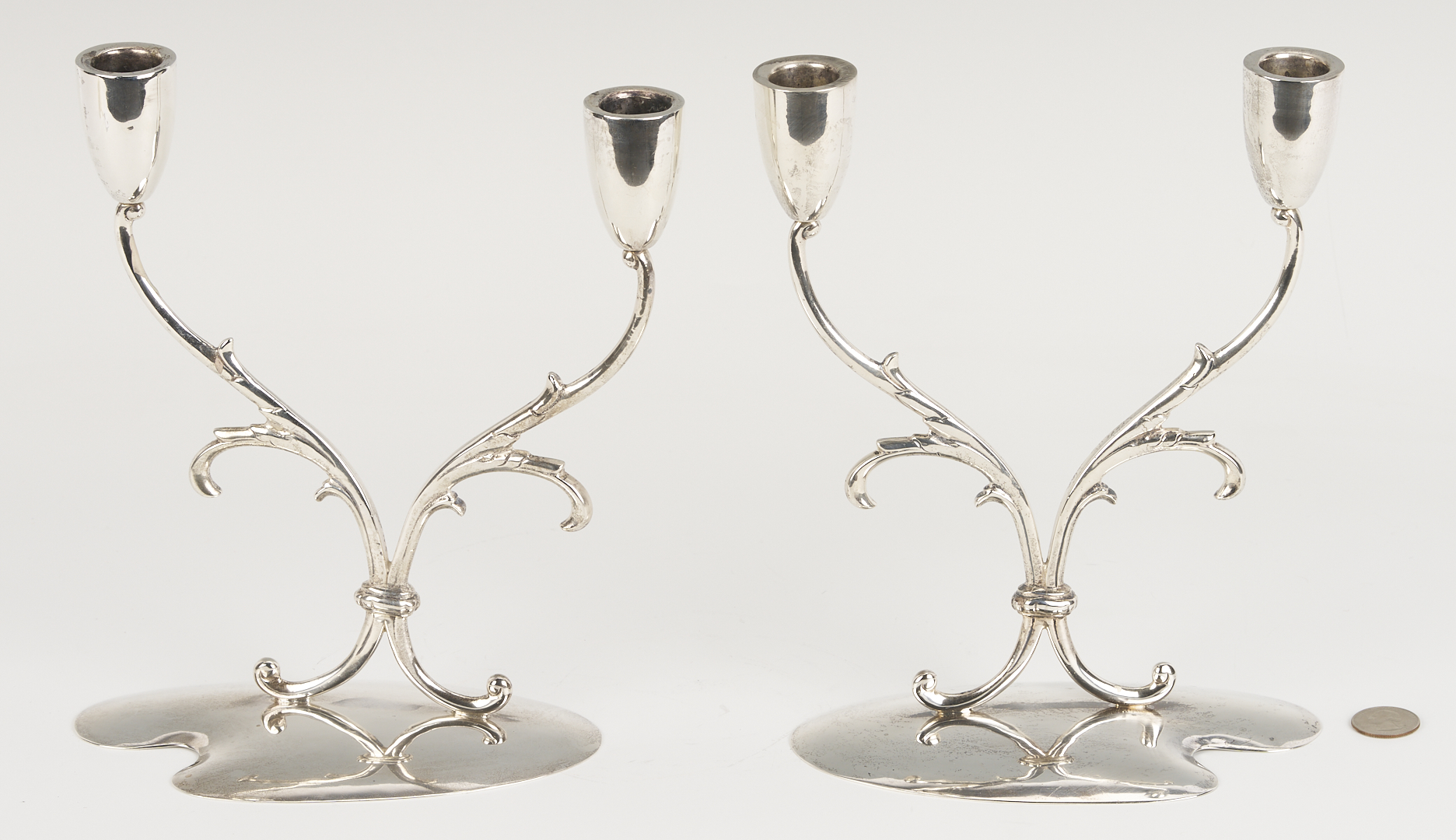 Lot 836: Pair Mid-Century Mexican Sterling Candelabra