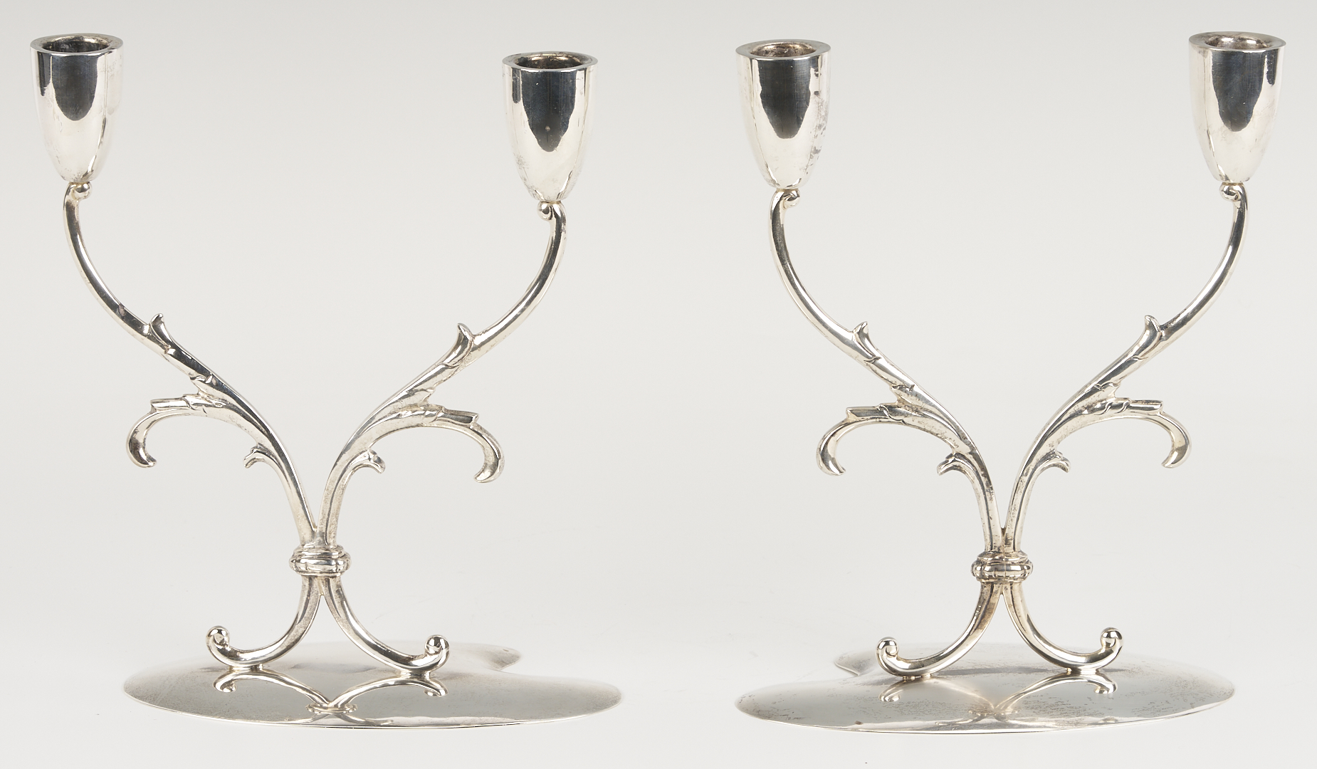 Lot 836: Pair Mid-Century Mexican Sterling Candelabra