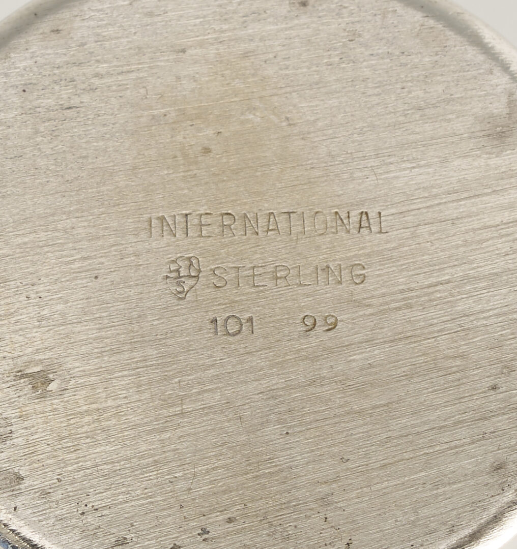 Lot 838: 10 Sterling Silver Items: Goblets, Bread Plates, Jigger, Compote