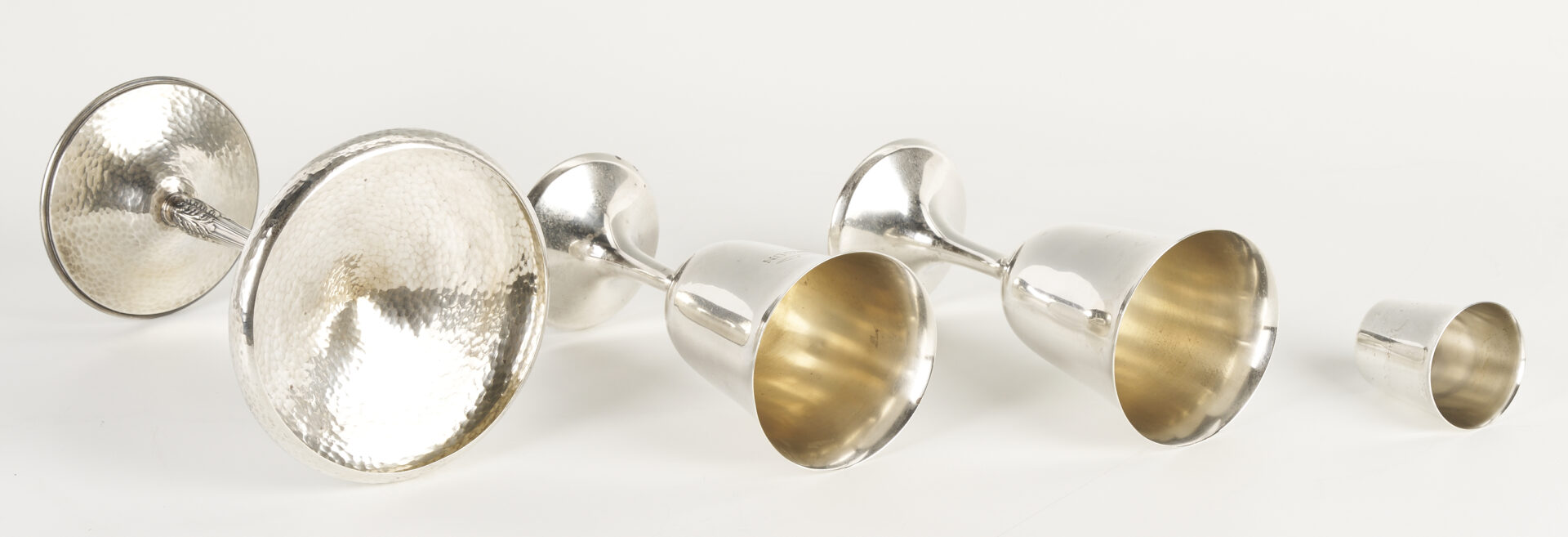 Lot 838: 10 Sterling Silver Items: Goblets, Bread Plates, Jigger, Compote