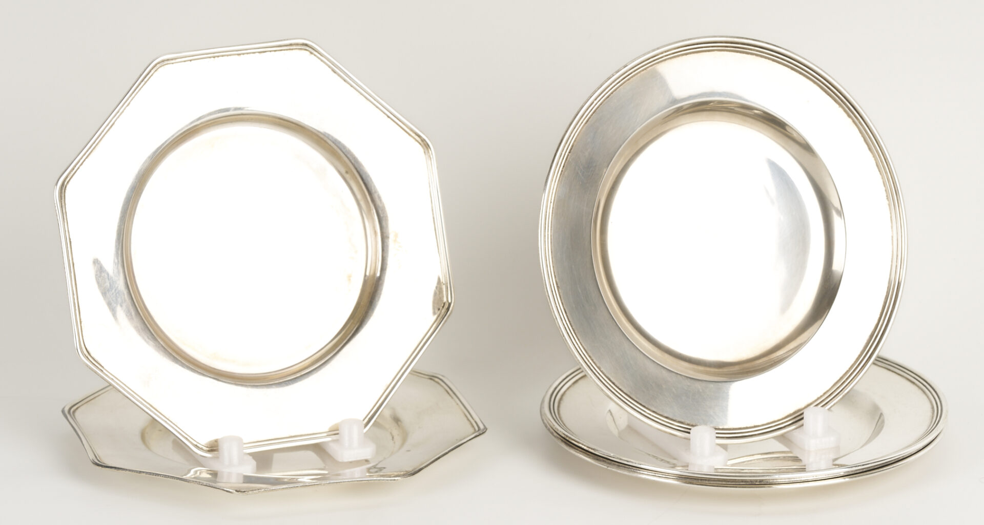 Lot 838: 10 Sterling Silver Items: Goblets, Bread Plates, Jigger, Compote