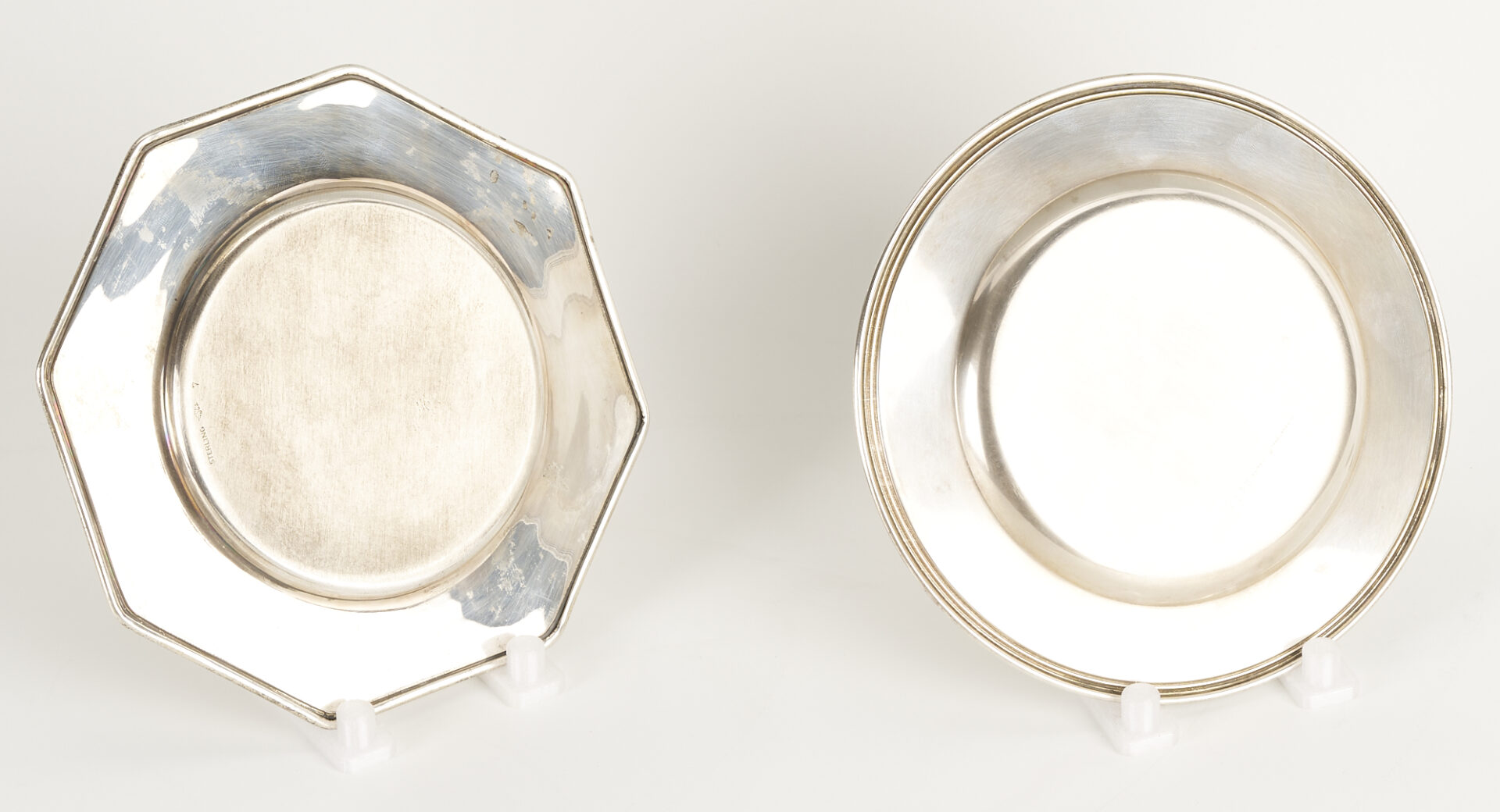 Lot 838: 10 Sterling Silver Items: Goblets, Bread Plates, Jigger, Compote