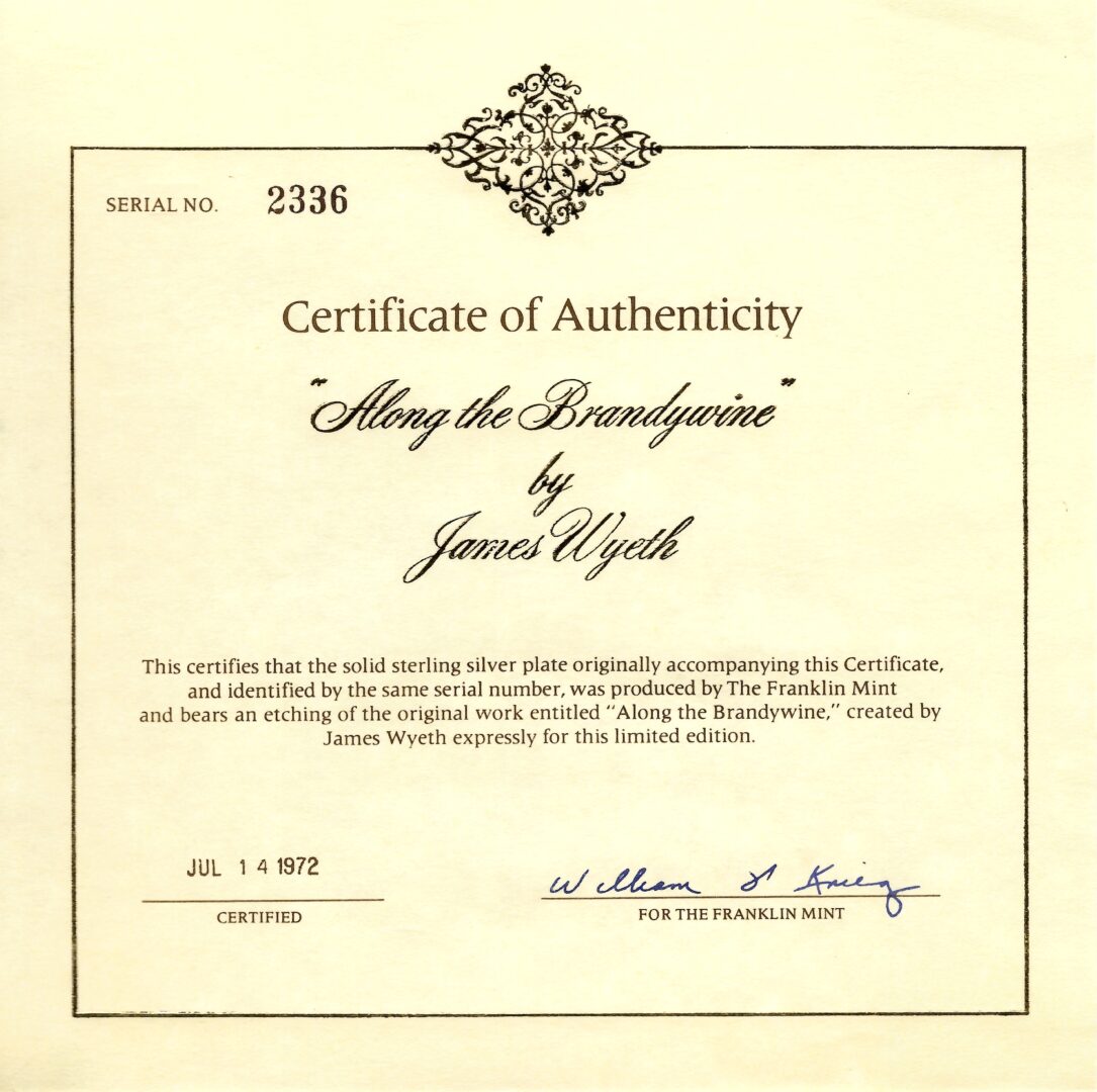 Lot 842: 6 Franklin Mint Sterling Silver Plates, incl. Andrew Wyeth, 37 oz.