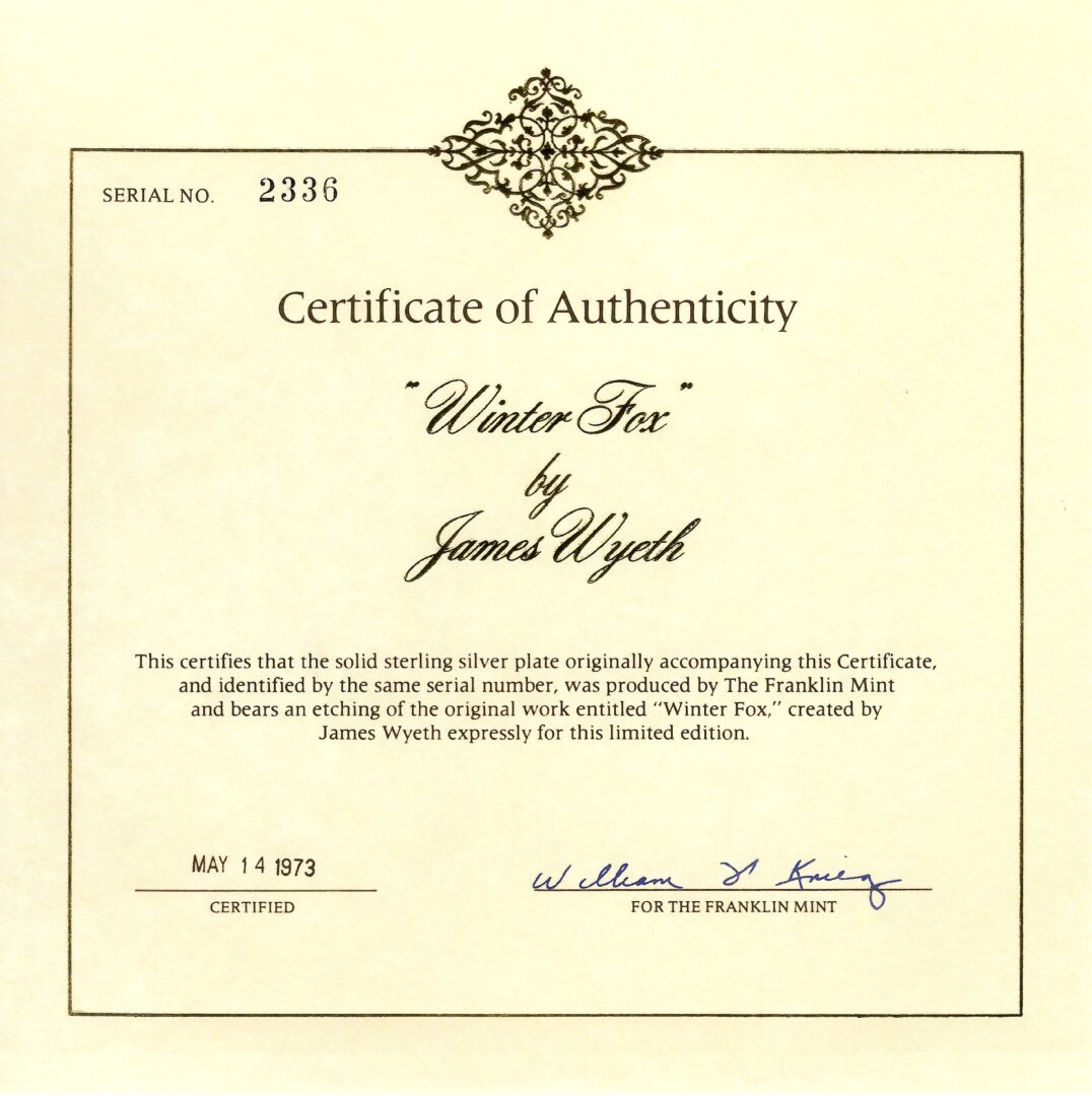 Lot 842: 6 Franklin Mint Sterling Silver Plates, incl. Andrew Wyeth, 37 oz.
