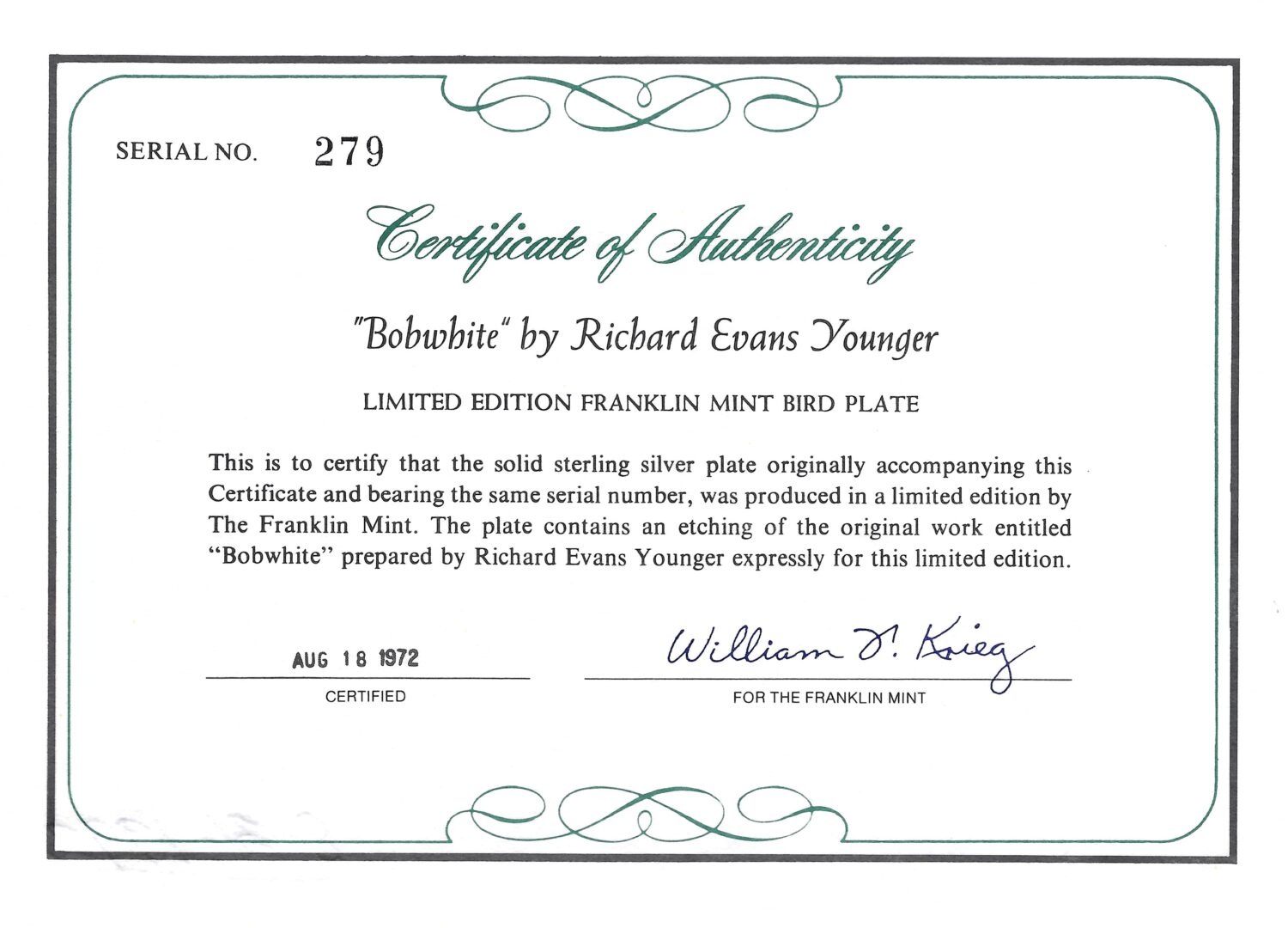 Lot 842: 6 Franklin Mint Sterling Silver Plates, incl. Andrew Wyeth, 37 oz.