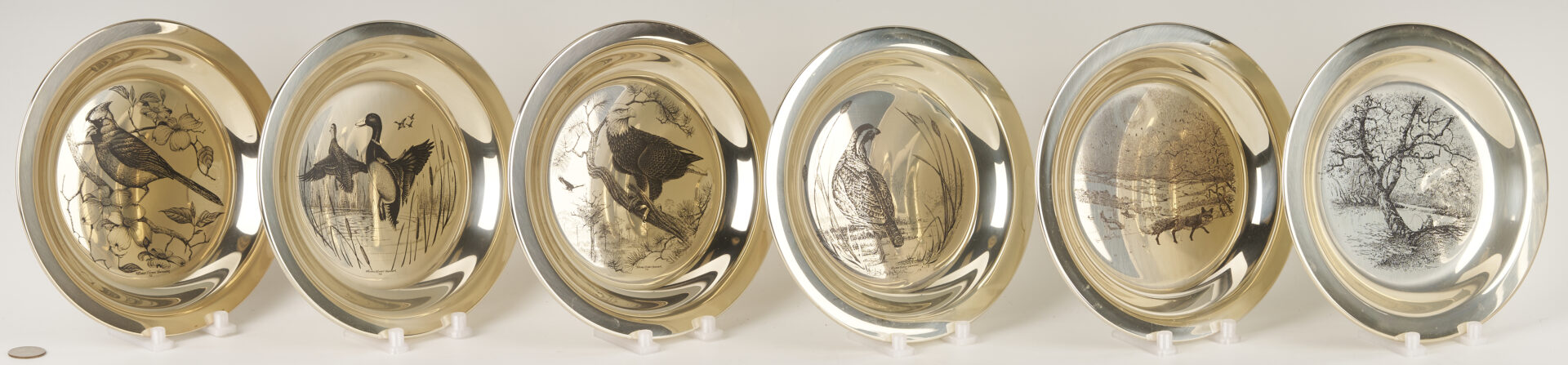 Lot 842: 6 Franklin Mint Sterling Silver Plates, incl. Andrew Wyeth, 37 oz.