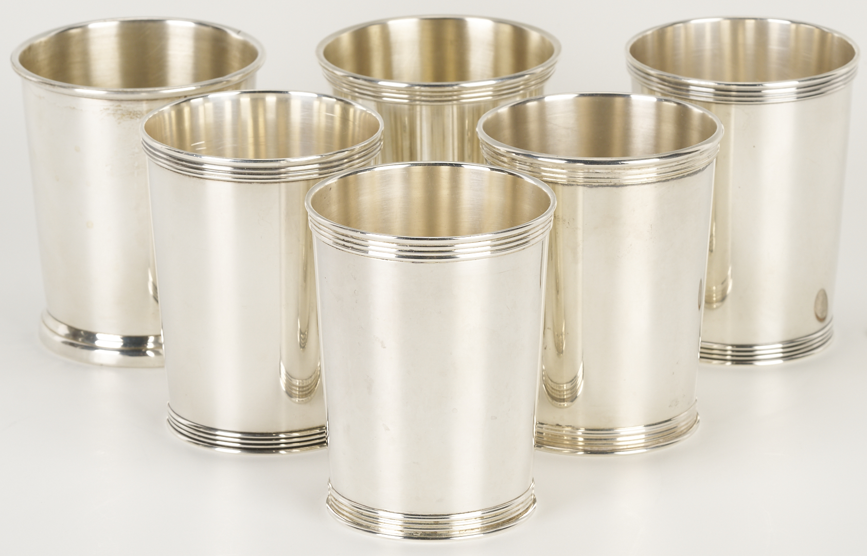 Lot 844: 6 Sterling Silver Julep Cups by Assorted Makers