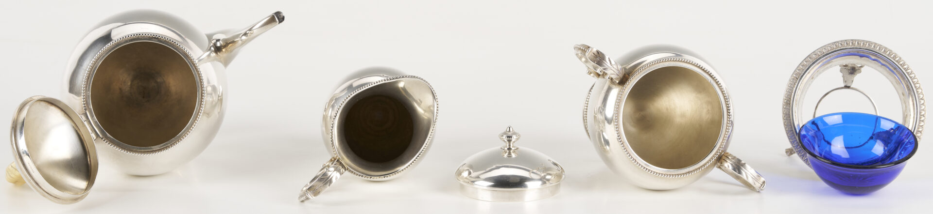 Lot 846: 3 pc Sterling Bachelor’s Tea Set plus Footed Salt