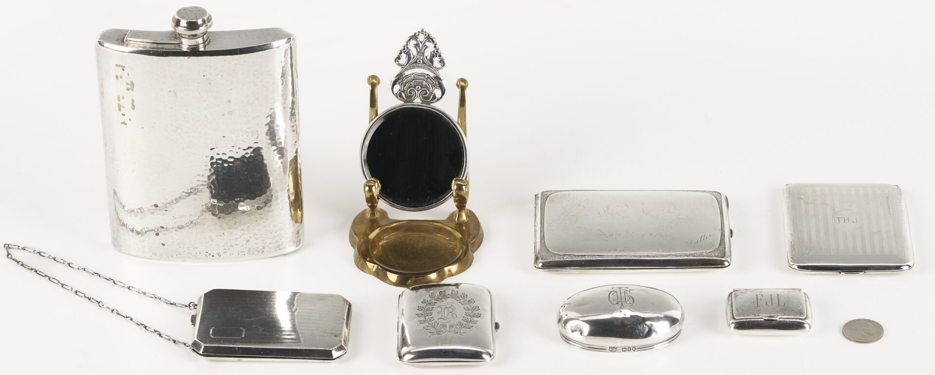 Lot 848: 8 Sterling Silver Items Incl. Flask, Card Cases