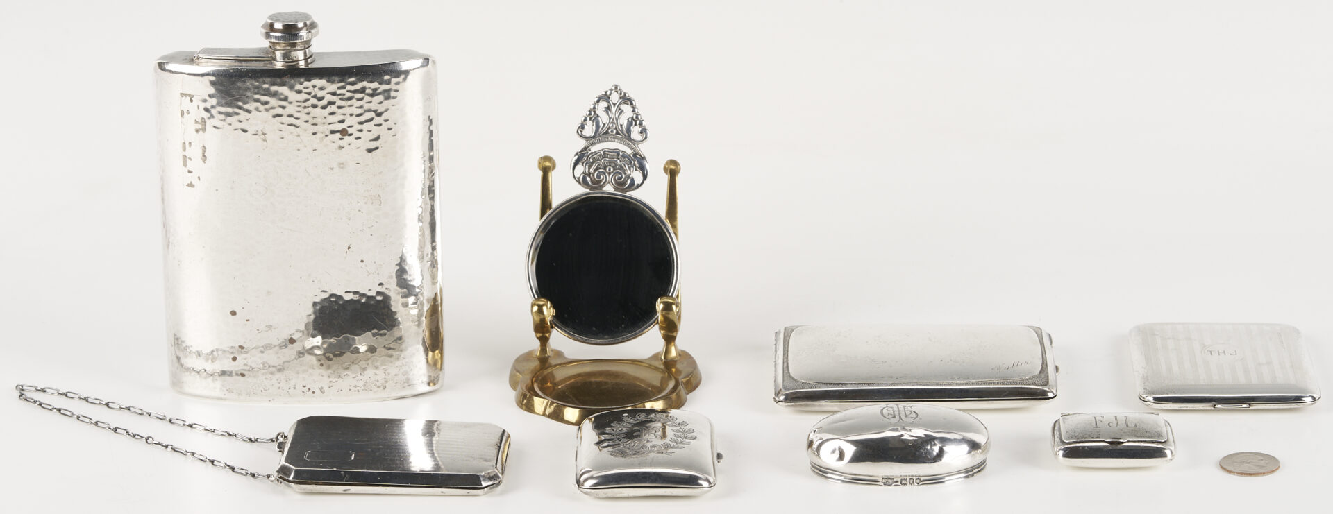 Lot 848: 8 Sterling Silver Items Incl. Flask, Card Cases