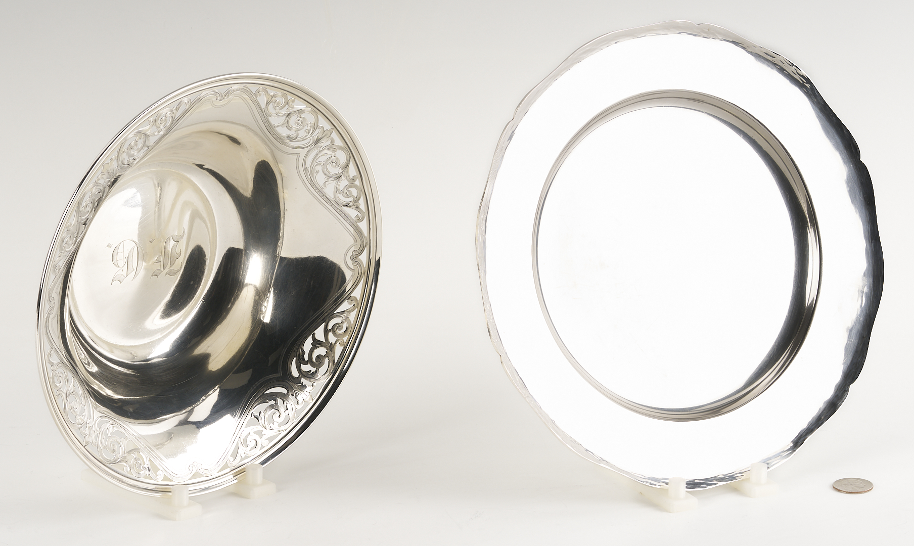 Lot 850: 1 Peruvian Silver Plate plus 1 Sterling 9″ Bowl with Pierced Rim