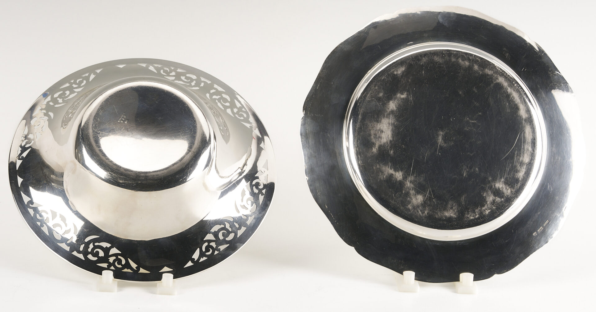 Lot 850: 1 Peruvian Silver Plate plus 1 Sterling 9″ Bowl with Pierced Rim