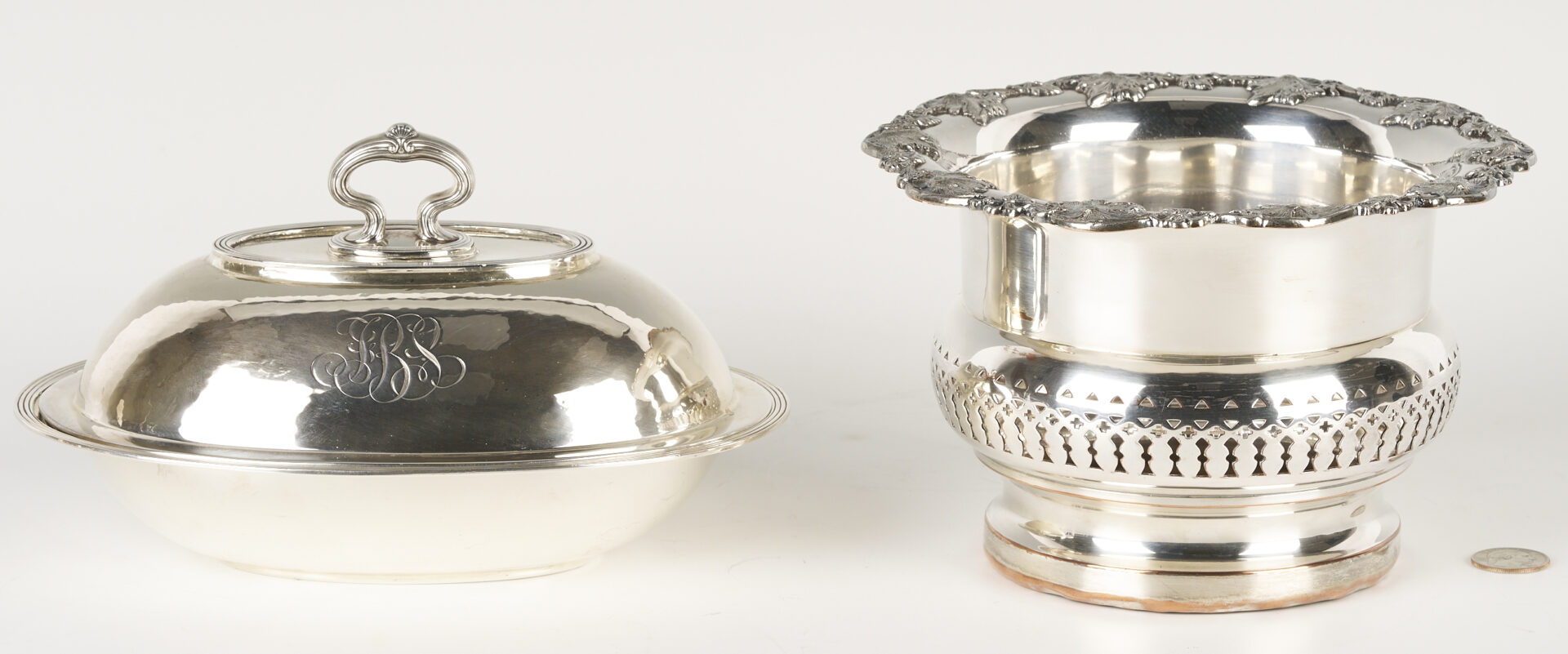 Lot 852: Sterling Entree Dish and Old Sheffield Champagne Cooler