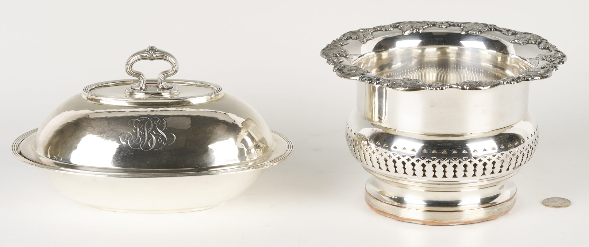 Lot 852: Sterling Entree Dish and Old Sheffield Champagne Cooler