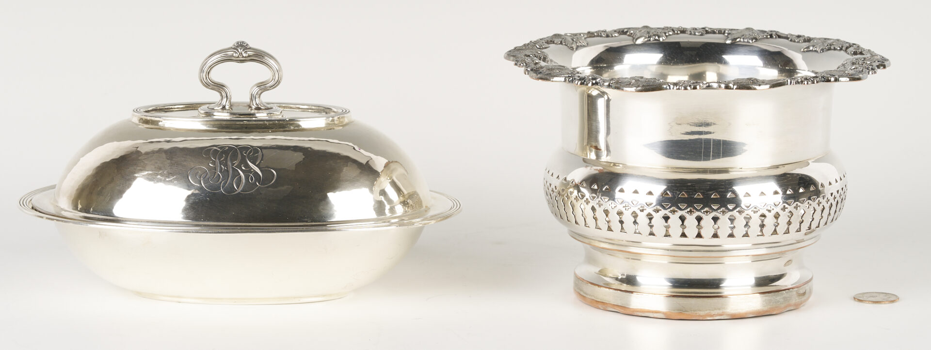 Lot 852: Sterling Entree Dish and Old Sheffield Champagne Cooler