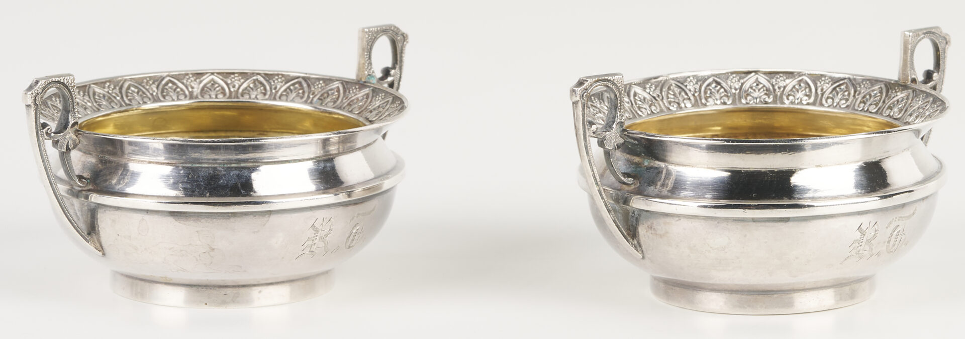 Lot 853: Antique Sterling Basket plus 2 Wood and Hughes Salts and Candy Bowl