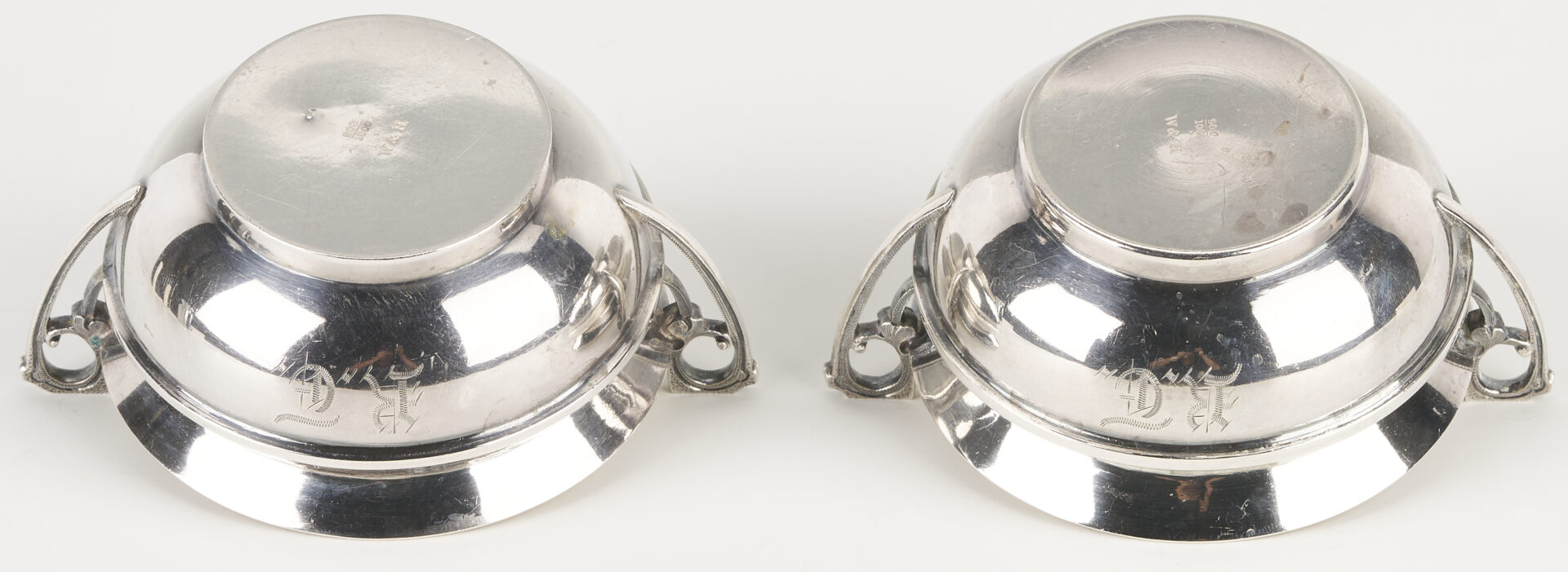 Lot 853: Antique Sterling Basket plus 2 Wood and Hughes Salts and Candy Bowl