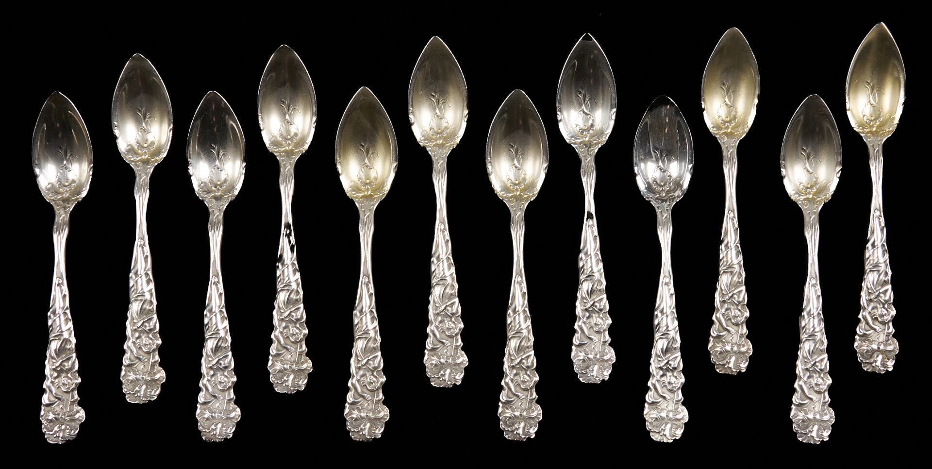 Lot 856: Tiffany Ice Tongs plus 24 Antique Silver Spoons