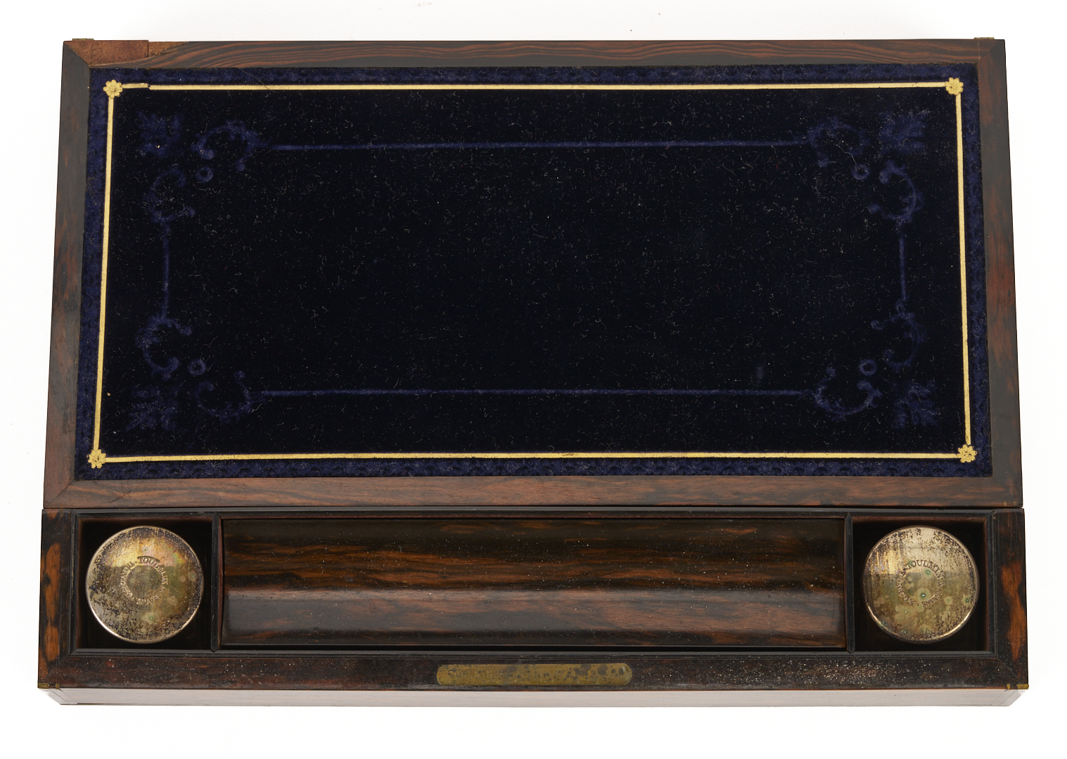 Lot 860: Toulmin & Gale Coromandel Sewing & Writing Box w/ Stand
