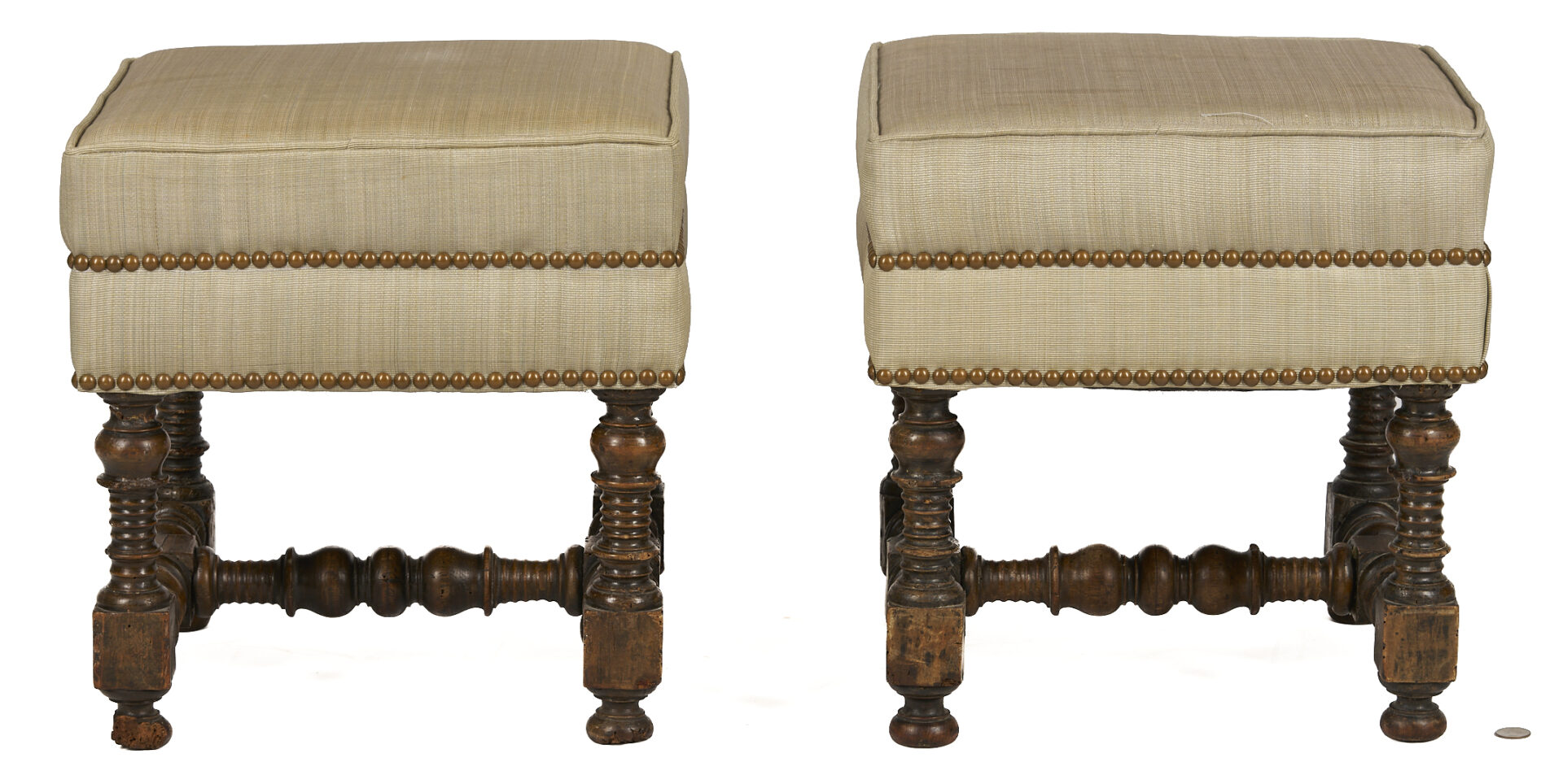 Lot 864: Pair Jacobean Upholstered Stools