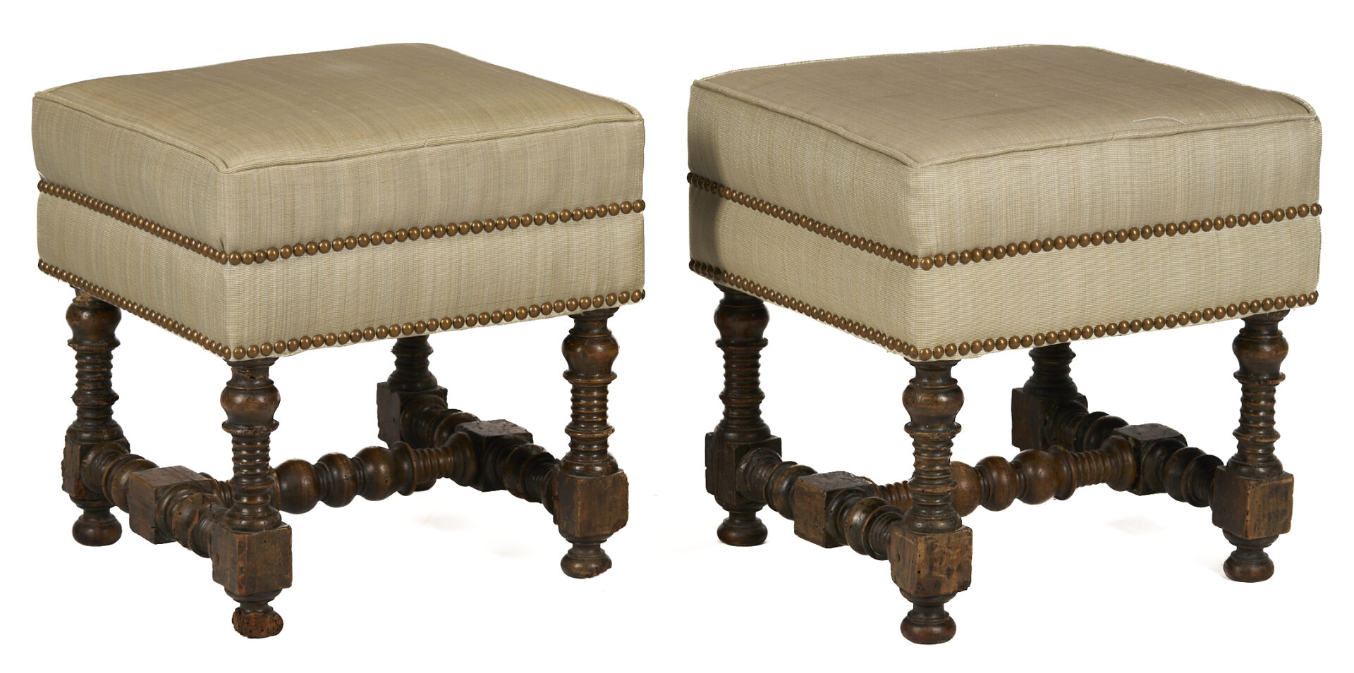 Lot 864: Pair Jacobean Upholstered Stools