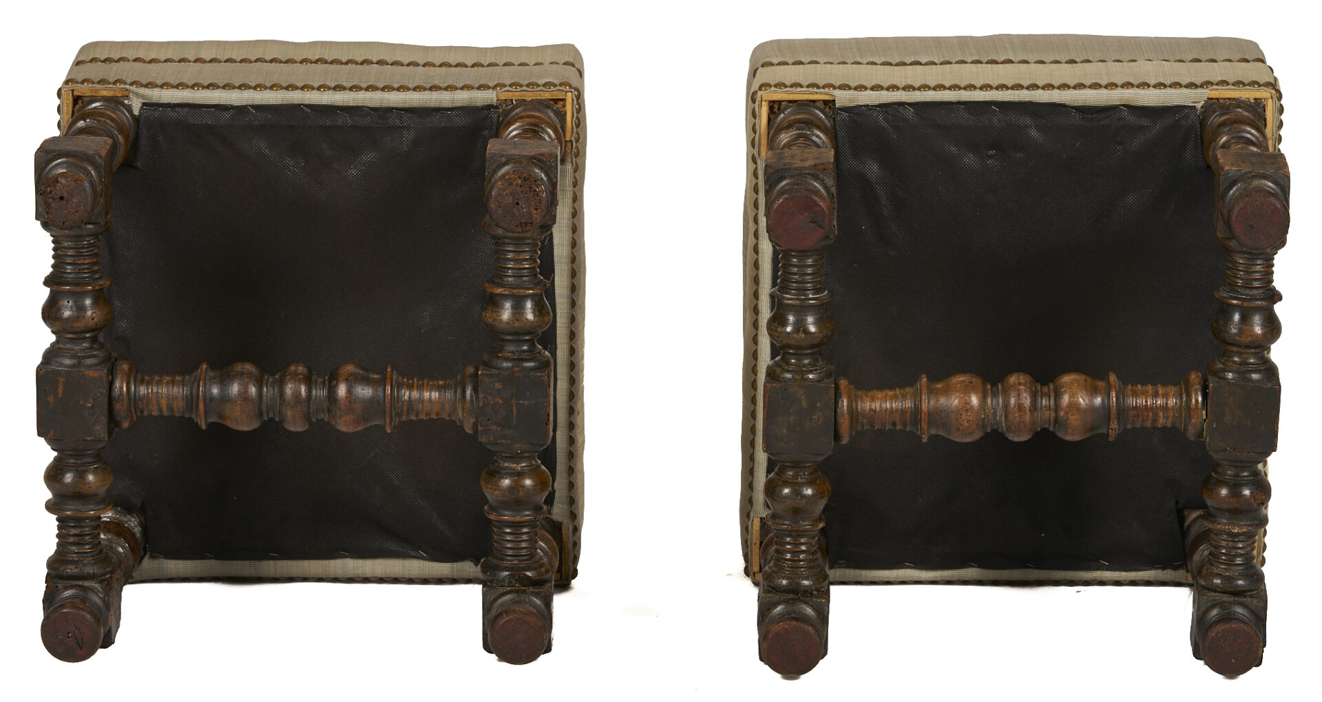 Lot 864: Pair Jacobean Upholstered Stools