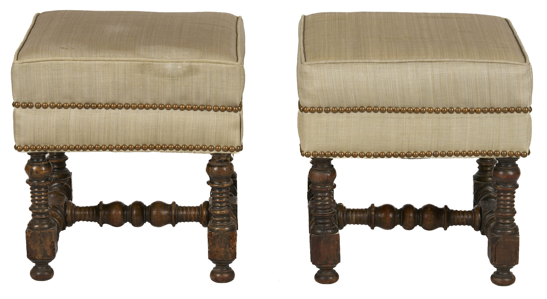 Lot 864: Pair Jacobean Upholstered Stools