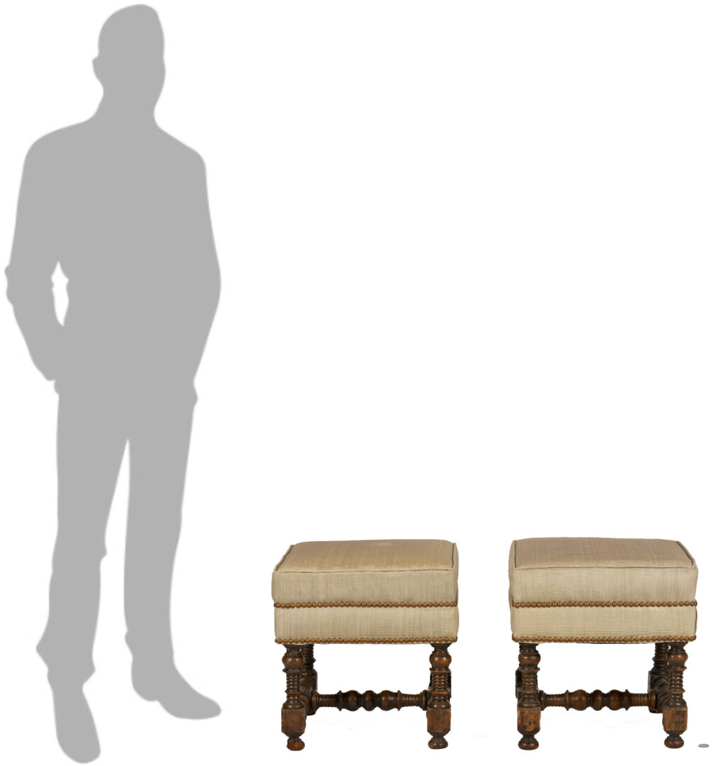 Lot 864: Pair Jacobean Upholstered Stools