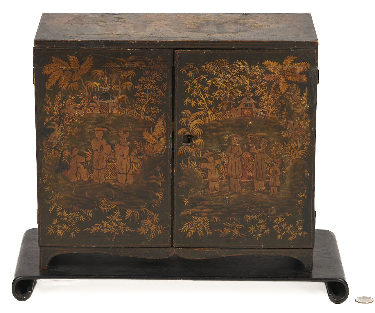 Lot 877: Chinese Lacquer Miniature Cabinet & Stand