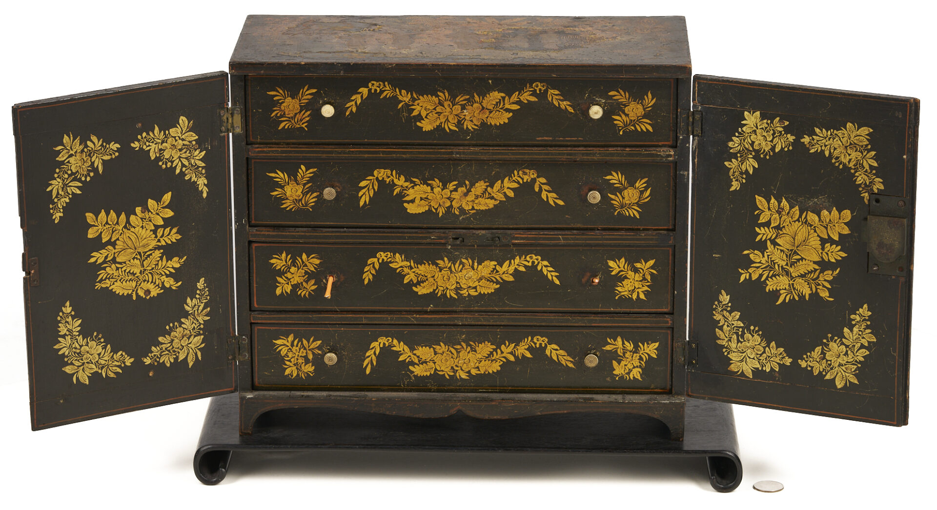 Lot 877: Chinese Lacquer Miniature Cabinet & Stand