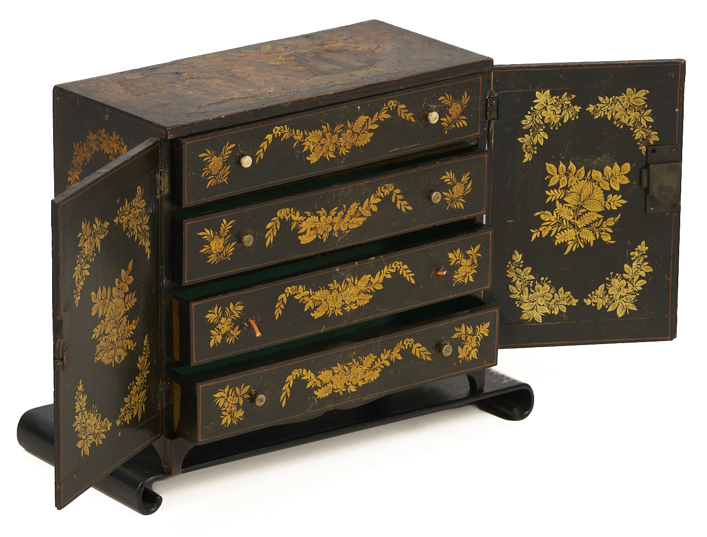Lot 877: Chinese Lacquer Miniature Cabinet & Stand