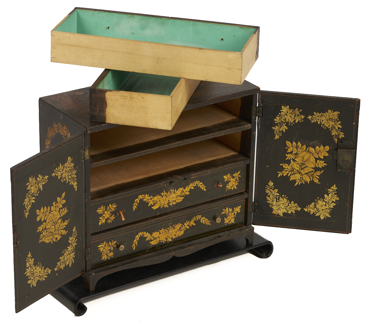 Lot 877: Chinese Lacquer Miniature Cabinet & Stand