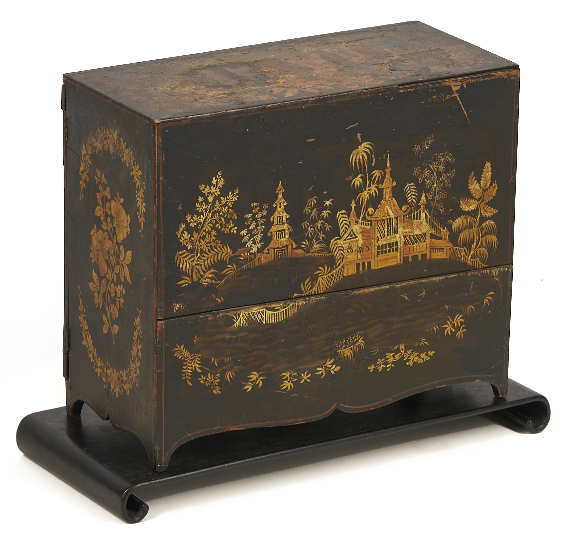 Lot 877: Chinese Lacquer Miniature Cabinet & Stand