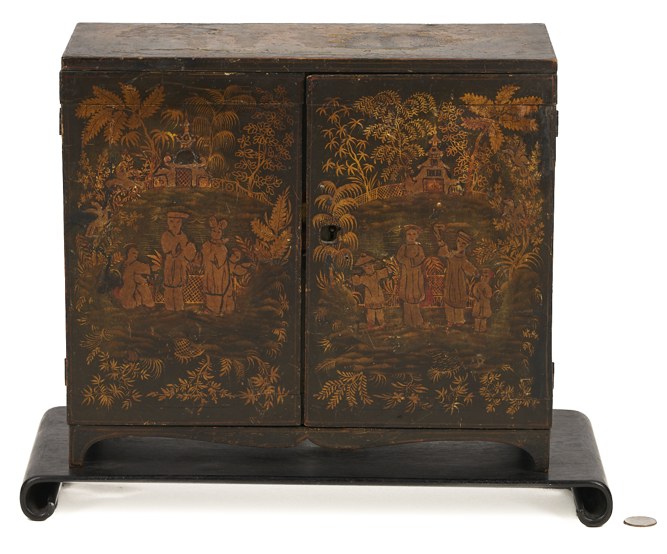 Lot 877: Chinese Lacquer Miniature Cabinet & Stand