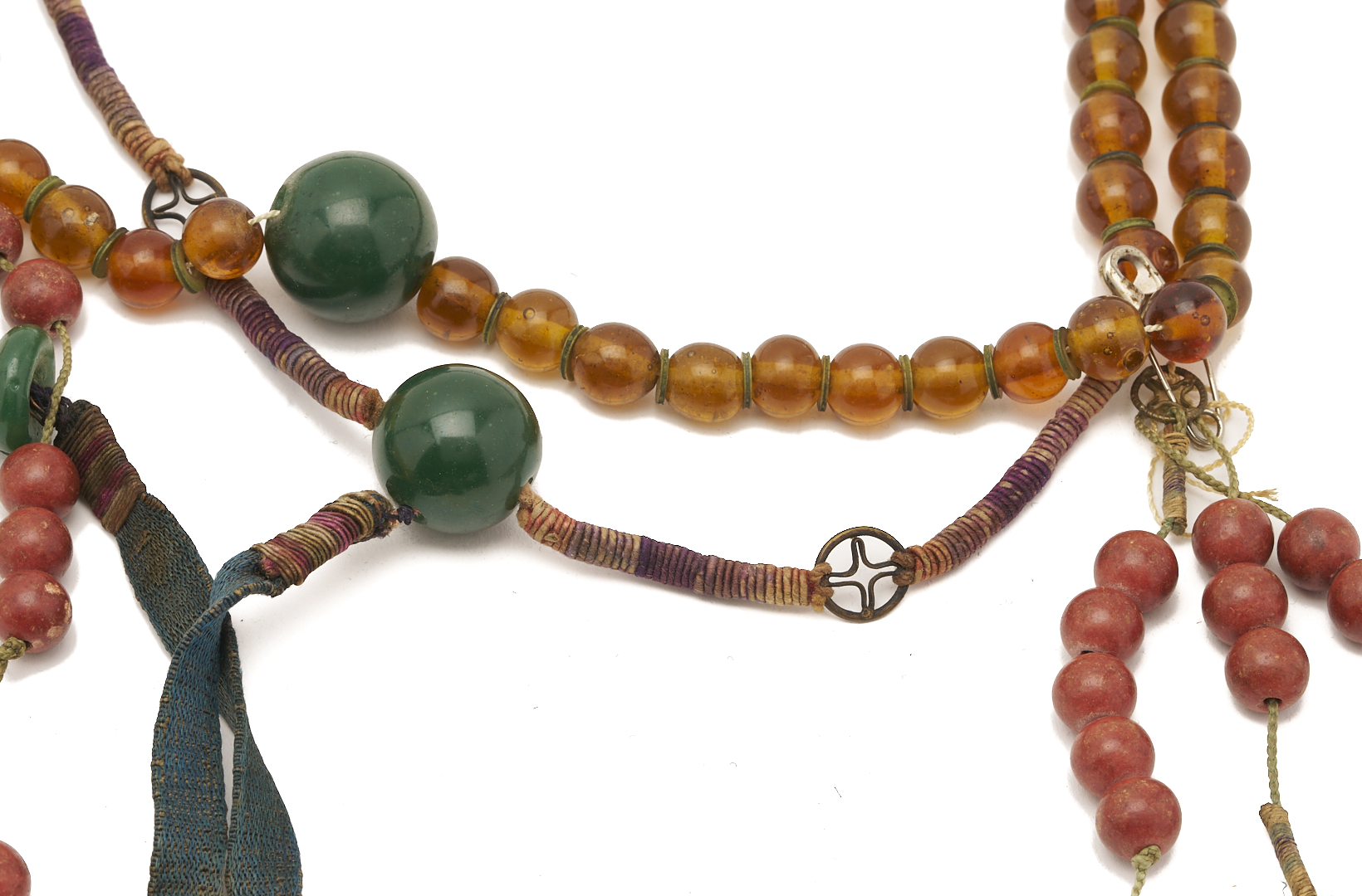 Lot 879: 4 Chinese Jade, Amber Necklaces incl. Court Chaozhu Beads