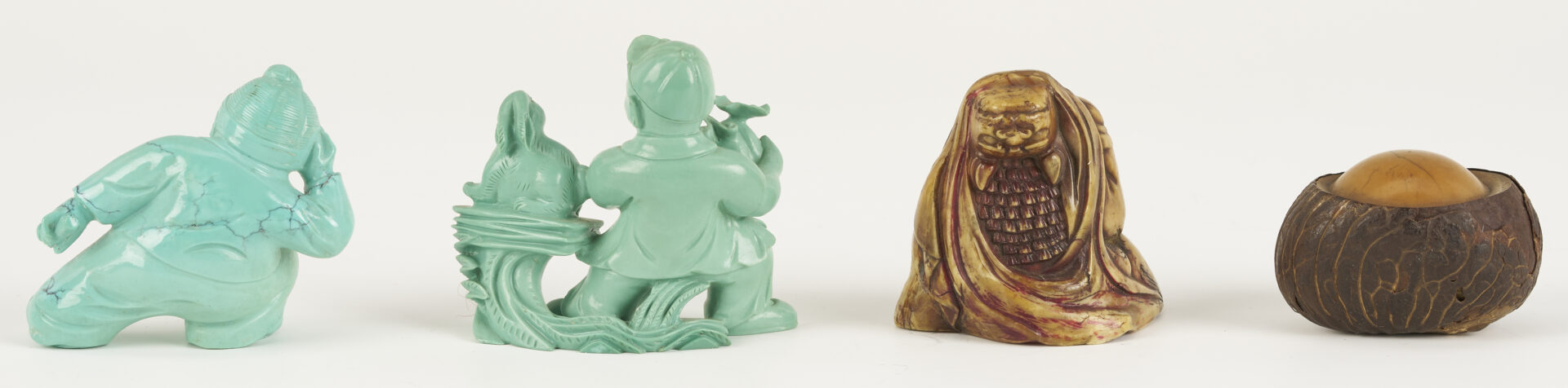 Lot 880: 7 Asian Carvings: Ducks, Brush Washer, Turquoise & Vegetable Ivory