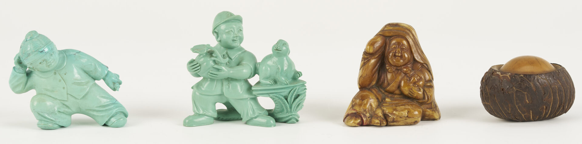 Lot 880: 7 Asian Carvings: Ducks, Brush Washer, Turquoise & Vegetable Ivory