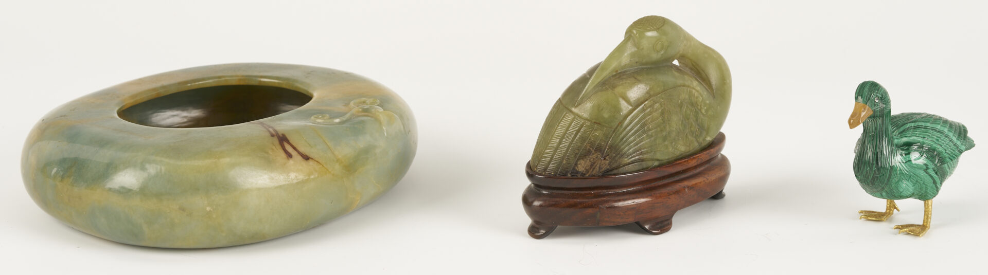 Lot 880: 7 Asian Carvings: Ducks, Brush Washer, Turquoise & Vegetable Ivory