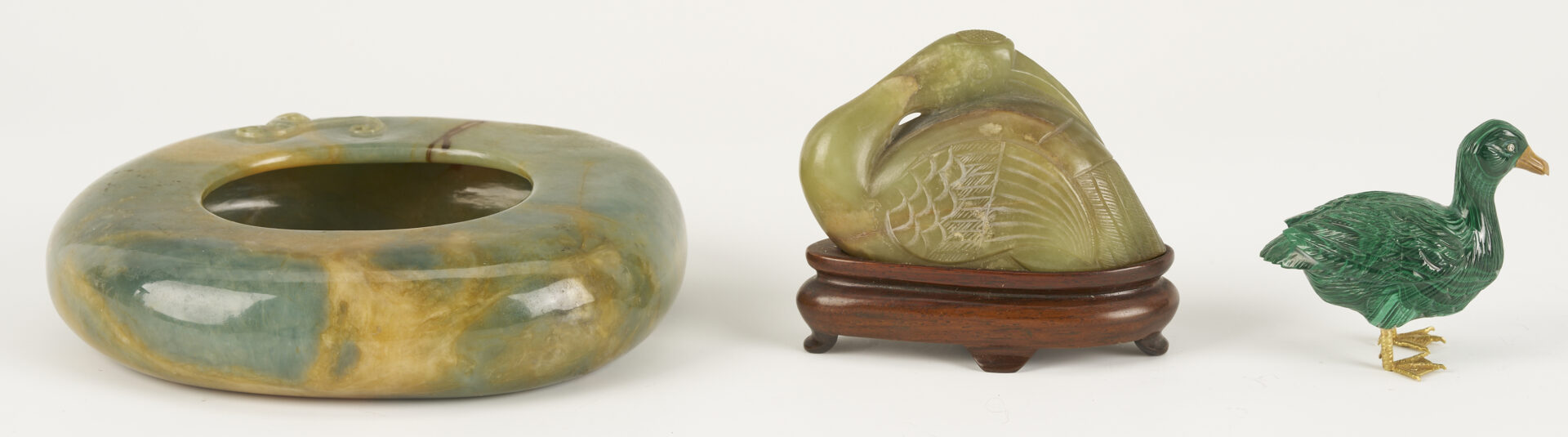 Lot 880: 7 Asian Carvings: Ducks, Brush Washer, Turquoise & Vegetable Ivory