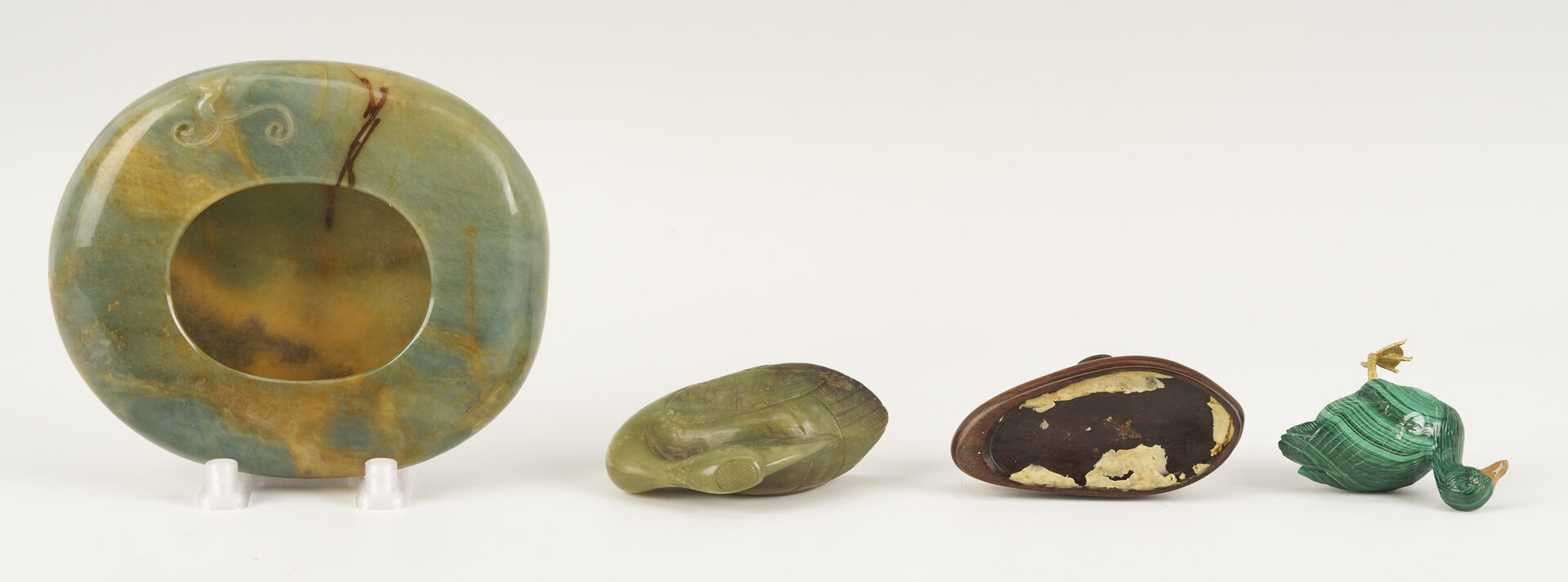 Lot 880: 7 Asian Carvings: Ducks, Brush Washer, Turquoise & Vegetable Ivory