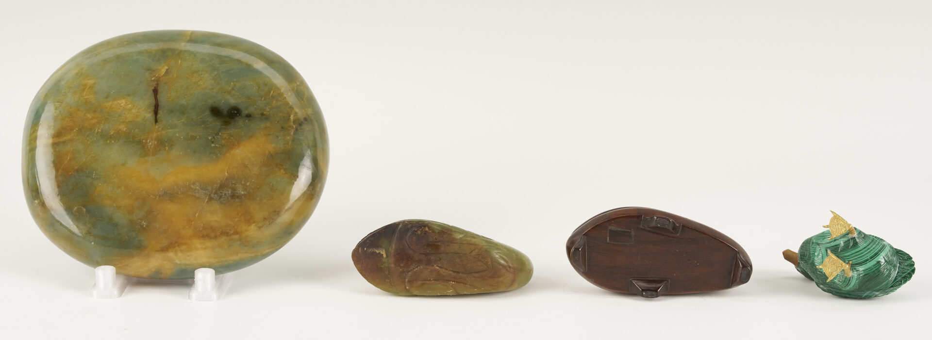 Lot 880: 7 Asian Carvings: Ducks, Brush Washer, Turquoise & Vegetable Ivory