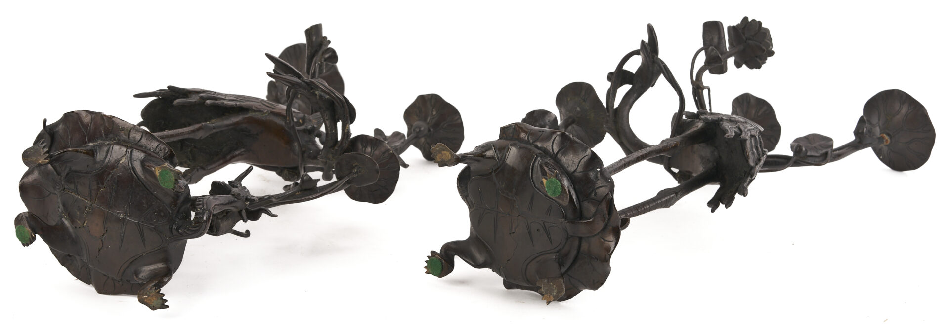 Lot 883: Pair of Japanese Meiji Bronze Crane Candlesticks